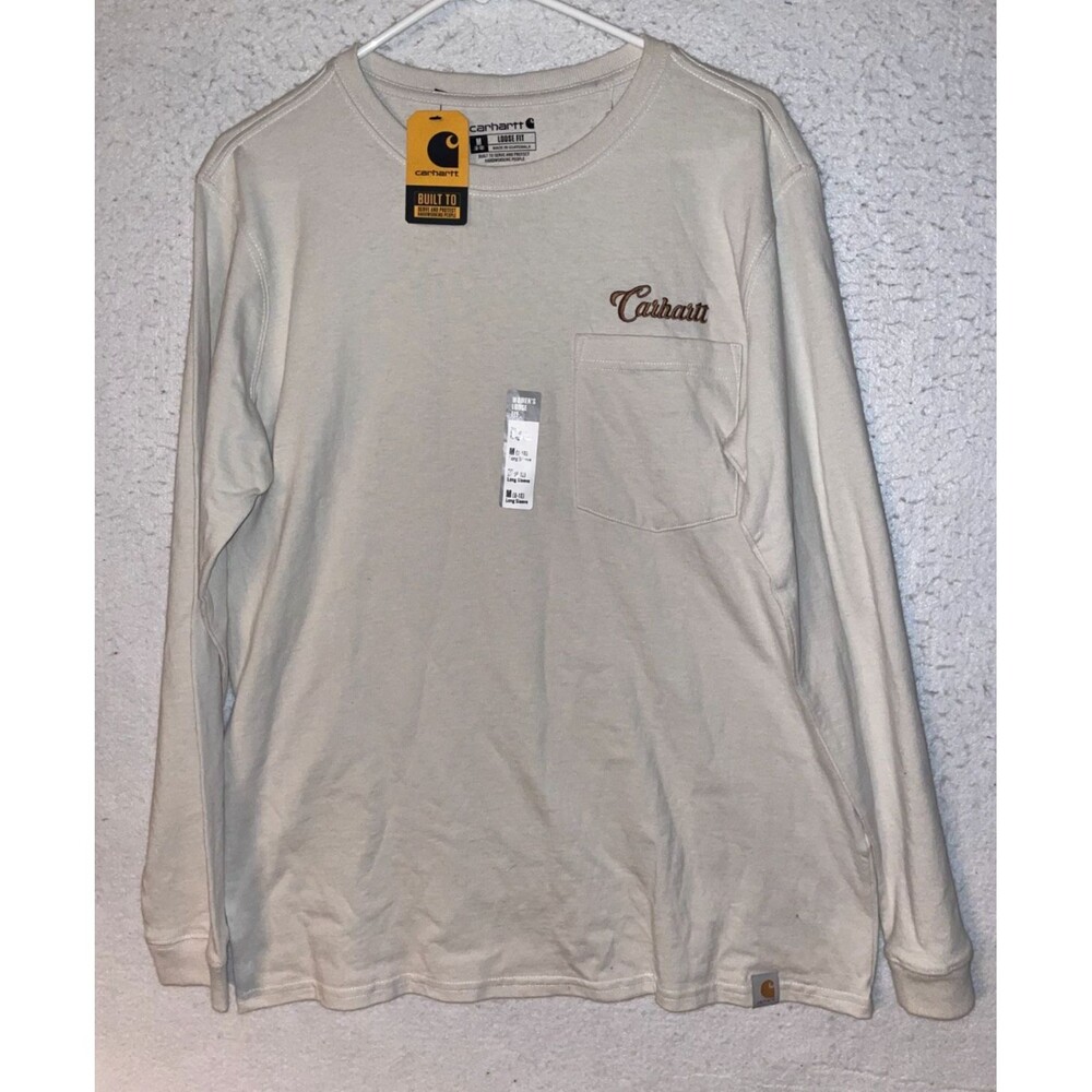 Carhartt Women's M 8-10 Loose Fit Heavyweight Long Sleeve Pocket T-Shirt Logo